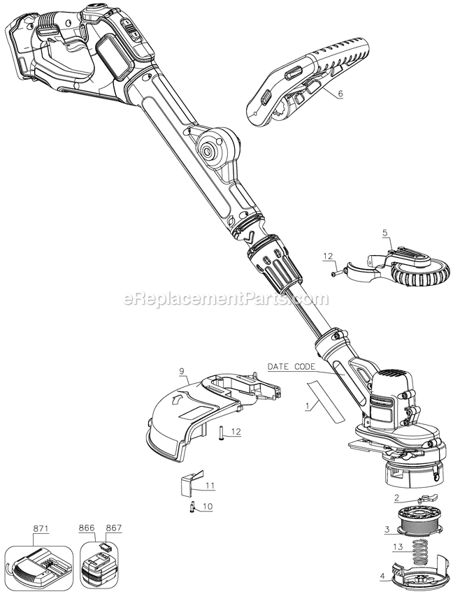 Black and Decker LSTE523-B2C (Type 2) 20v Max Pc String Trimmer Power Tool Page A Diagram